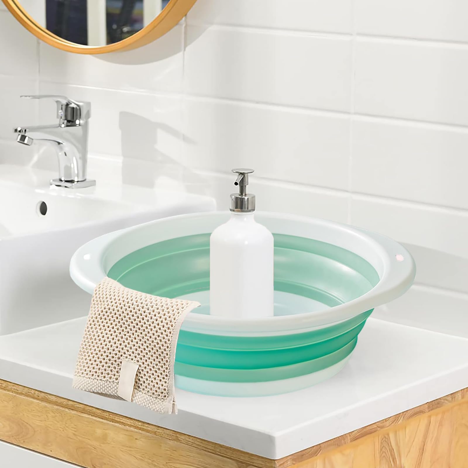 Lavabo pieghevole multifunzione pieghevole per lavare i piatti, portatile, per esterni, viaggi, acqua (verde, 21 cm)