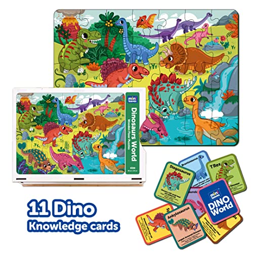 Image of Mini Leaves 48 Piece Wooden Puzzle for Kids & Adults - Dinosaurs Jigsaw - Fun & Challenging Floor Game - Gift With Box - Safe & Durable Educational Toys