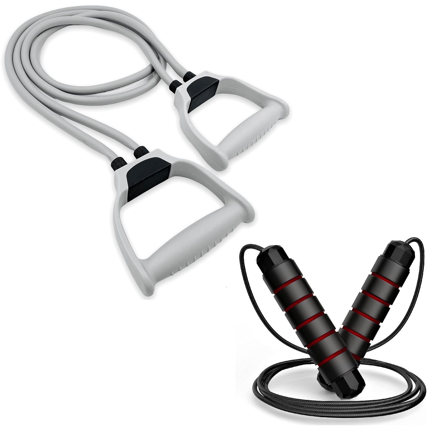 Quick Fit Adjustable Skipping Rope with Resistance Tube Band for Exercise Workout Weight Loss Training Jumping Sports Fitness Gym Polyvinyl Chloride for Men Women Kids Quick Fit Adjustable Skipping Rope with Resistance Tube Band for Exercise Workout Weight Loss Training Jumping Sports Fitness Gym Polyvinyl Chloride for Men Women Kids