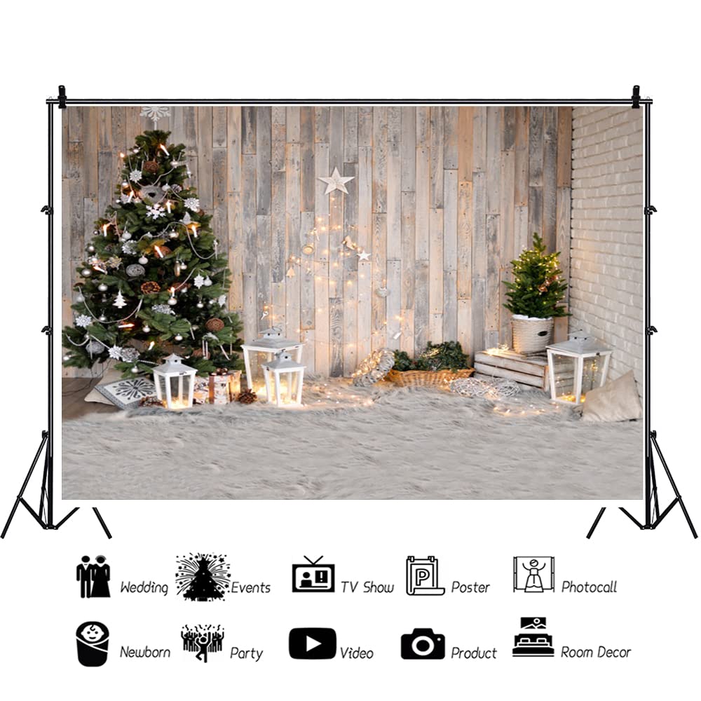 YongFoto 3x2,5m Vinile Sfondo Fotografico Natale Albero Shining Lights Lantern Carpet Ric Wood Plank Interior Fondale Foto Festa Bambini Boby Nozze Adulto Partito Studio Fotografico Puntelli
