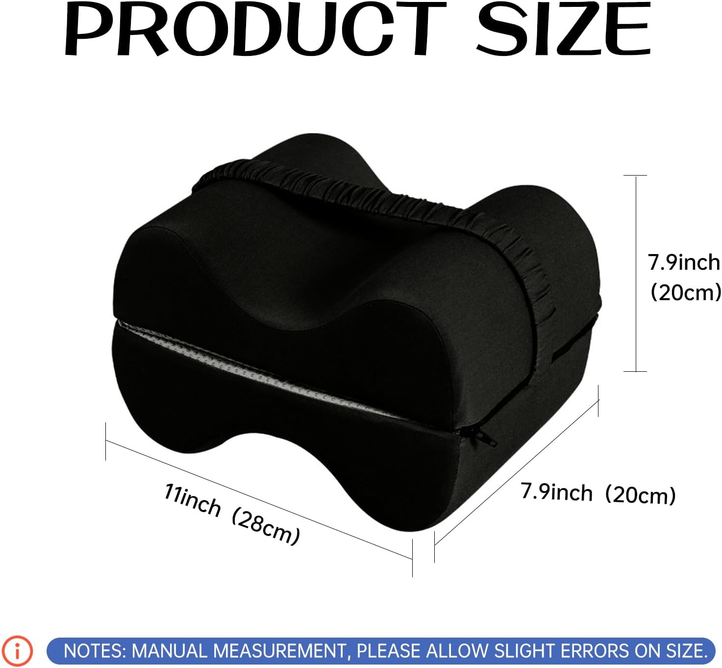 Reidio 1pc Memory Foam Leg Pillow Foldable 2-in-1 Design Knee Support Pillow for Side Sleeper Leg Pad Cushion with Strap & Removable Cover for Relax Sciatica, Back, Hip, Knee, Joint, Pregnancy (Black)
