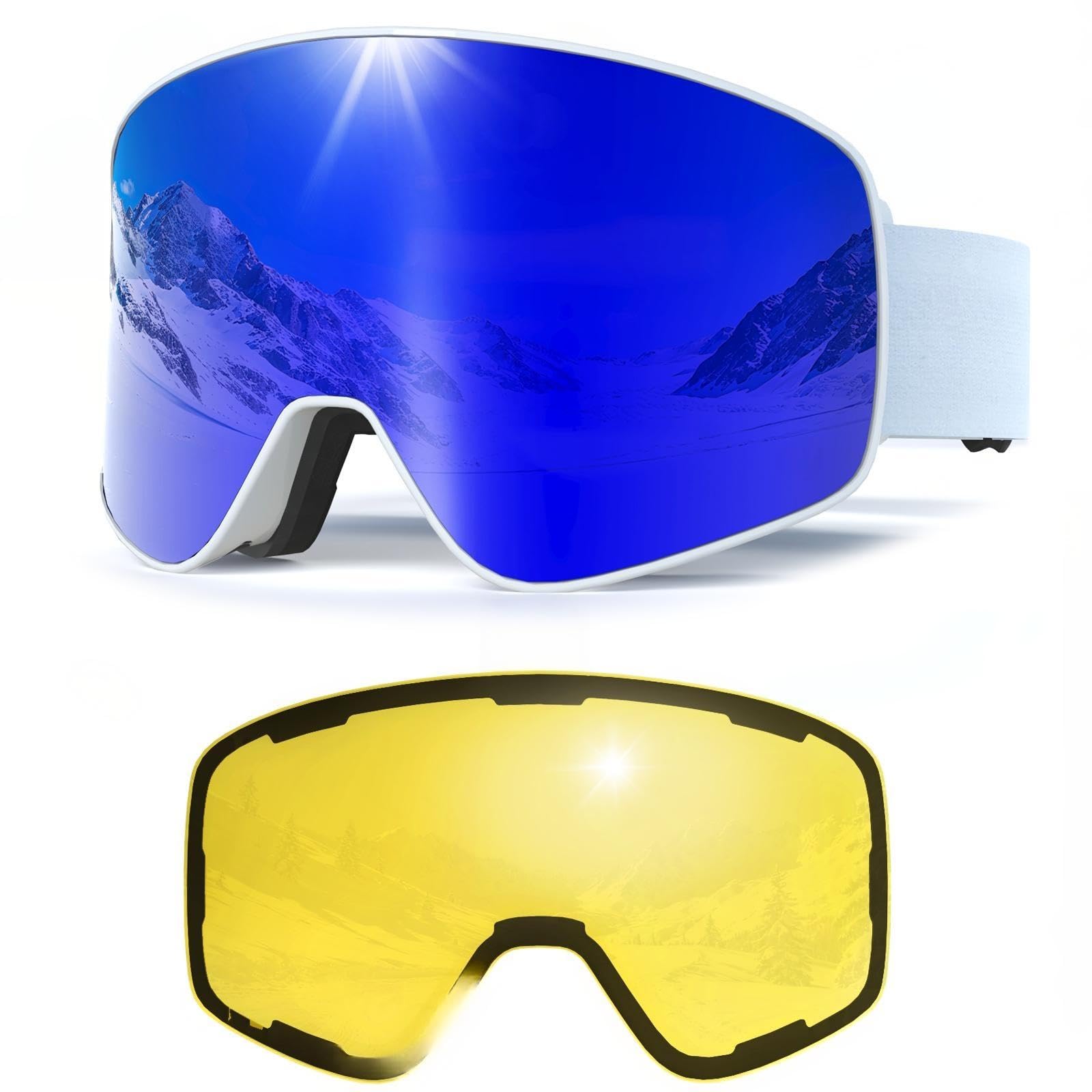 YH212 - Occhiali da sci per uomo e donna, magnetici da snowboard, anti-appannamento, protezione UV, per sci, sport invernali