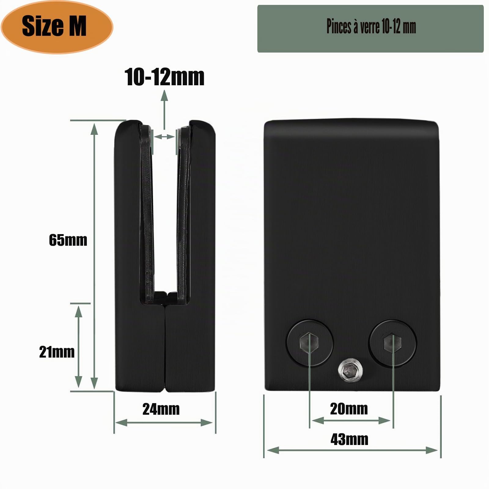 12pcs Pinces En Verre Noir 10-12mm, Clips Réglables En Acier Inoxydable 304 Pour Balustrade, Escalier, Main Courante - Support à Dos Plat