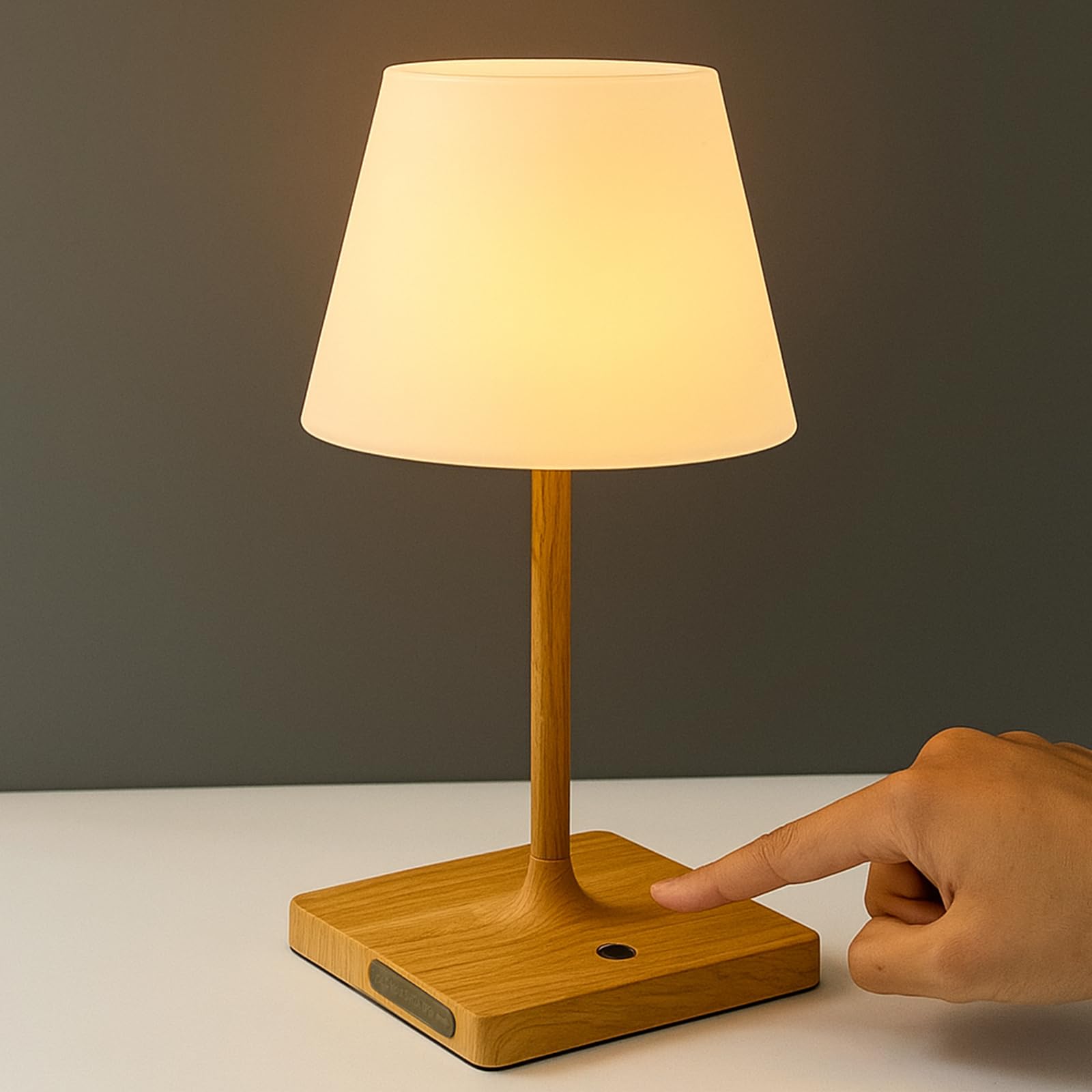 ZEONX Waterproof Rechargeable Table Lamp, 5200mAh Cordless Battery Operated LED Night Light with 3 Color Temperatures & Dimmable Touch Control – for Shower, Bathroom, Patio, Camping – Wood Grain