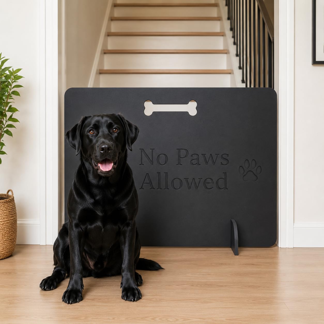 Dog Gate for Stairs Black, WOODICA Style Dog Barrier Gate, Pet Stopper Gate, Easy Setup Safety Barrier for Dogs, Indoor Stair & Doorway Gate (70cm (H) x 90cm (W))