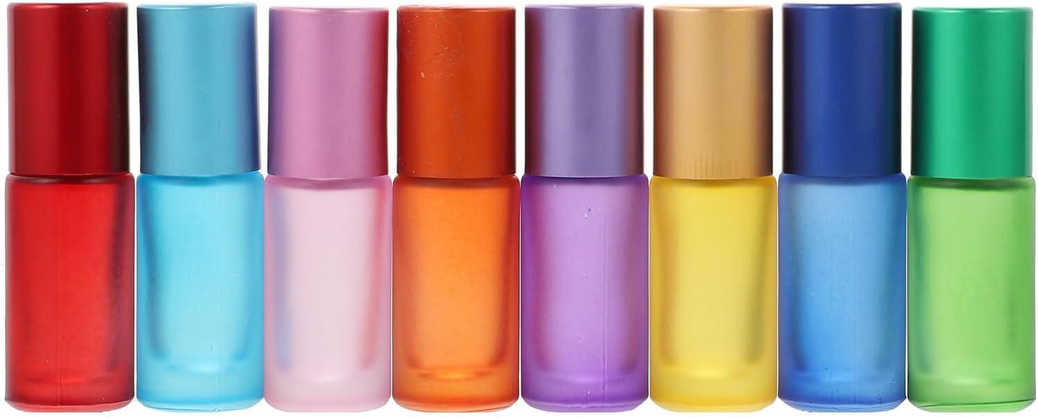 16pcs 10ml Glass Roller Bottles Empty Essential Oil Roll-on Bottles with Leak-resistant Caps for Travel and Daily Aromatherapy Use Random Color