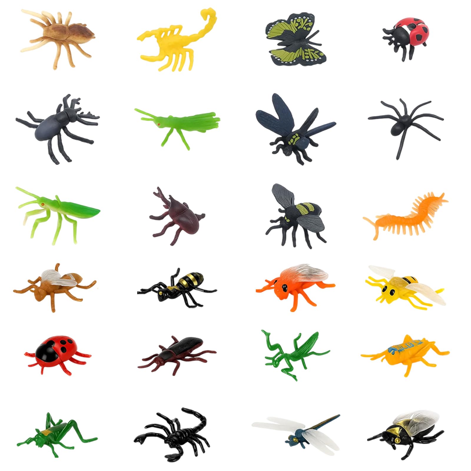 WaaRiuQ 24 Pcs Mini Beasts,Bugs Toys Plastic Insects Toy Realistic Small Insect Dragonfly Model Bee Soft Rubber Dinosaur Mini Beasts Ladybird Fake Laying Games,For Collecting Kit
