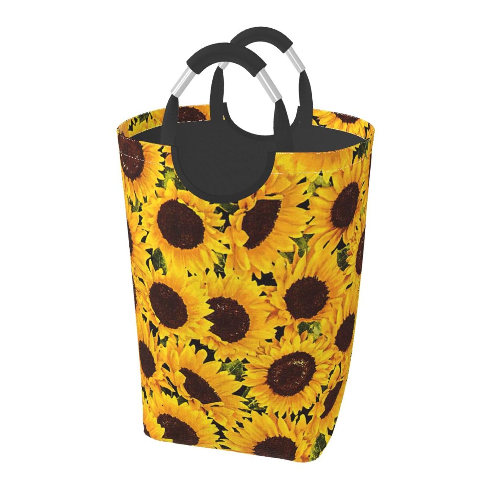 Yellow Sunflowers Print Laundry Hamper Collapsible Baskets With Handle Dirty Clothes Hamper Bag For Dorm Family Bathroom Decor Storage ﻿