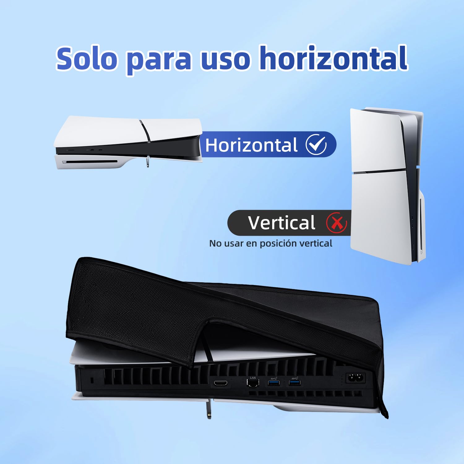 Housse de Protection Anti-Rayures/étanche Uniquement pour PS5 Slim Digital Edition et Disc Consoles-Pas POUR PS5/Pro -Horizontal - Noir