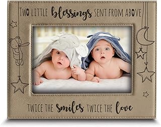 BELLA BUSTA Twice The Blessings From Above,Twice The Smiles, Twice The Love-TWINS New Baby Gift-Twin Frame Boy Twins Girl Twins-Nursery decor-Engraved Leather Picture Frame (4"x 6" Horizontal)