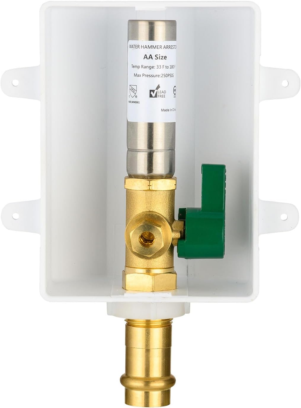 5 PCS Foskan 1/2" Copper Press Inlet Ice Maker Outlet Box (Pre-Assembled), 1/4" OD Compression Outlet, with Installed Quarter-Turn Ball Valve and Stainless Steel Hammer Arrestor