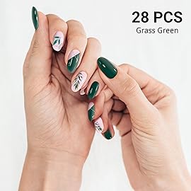 DUKASOU Semi Cured Gel Nail Strips, Grass Green | 28 pcs Gel Nail Strips Work with Any UV Lamp, Salon Quality UV Nails Stickers, Easy to Apply for Home Nails DIY