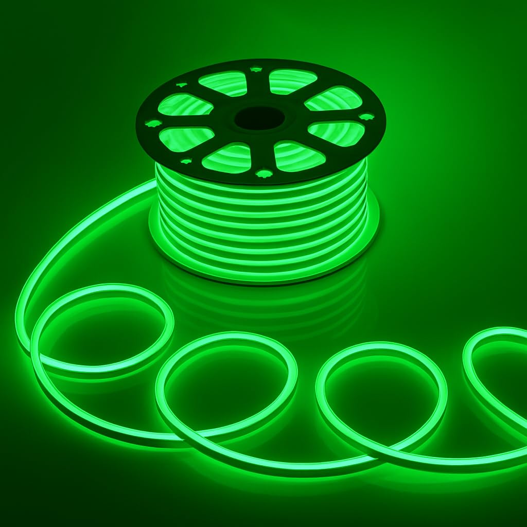 Gesto 16.4 Feet Neon LED Strip Light with 12V Adapter | Cuttable & Flexible Waterproof Rope Light for Wall Decor, Indoor & Outdoor Decoration, Custom Names,Signage & Diwali Decorative Lighting- Green