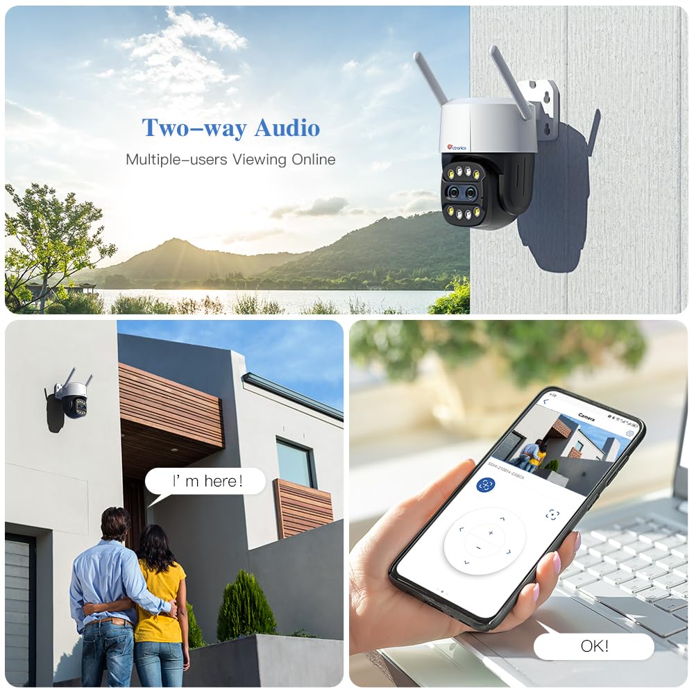 Ctronics Zoom Ibrido 6X Videocamera Wi-Fi Esterno con Doppio Obiettivo | Tracciamento Zoom Automatico Sorveglianza, Rilevamento Umano Visione Notturna a Colori Audio Bidirezionale IP66 (Bianco)