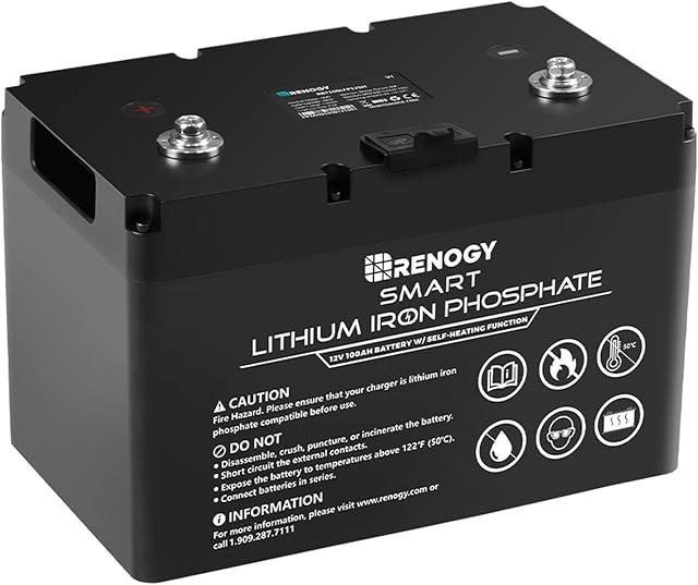 Renogy 100Ah LifePO4 Lithium Battery 12V Deep Cycle Battery with Self-Heating Function, 10 Years Battery Life with BMS and IP65, Smart Battery Backup Power for Caravans, Solar and Off-Grid System