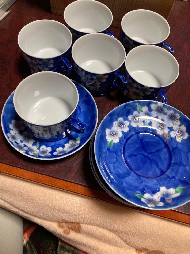 深川製磁 青色花柄ティーカップ6個 まとめ 60 ブルーワイナリー 三ツ