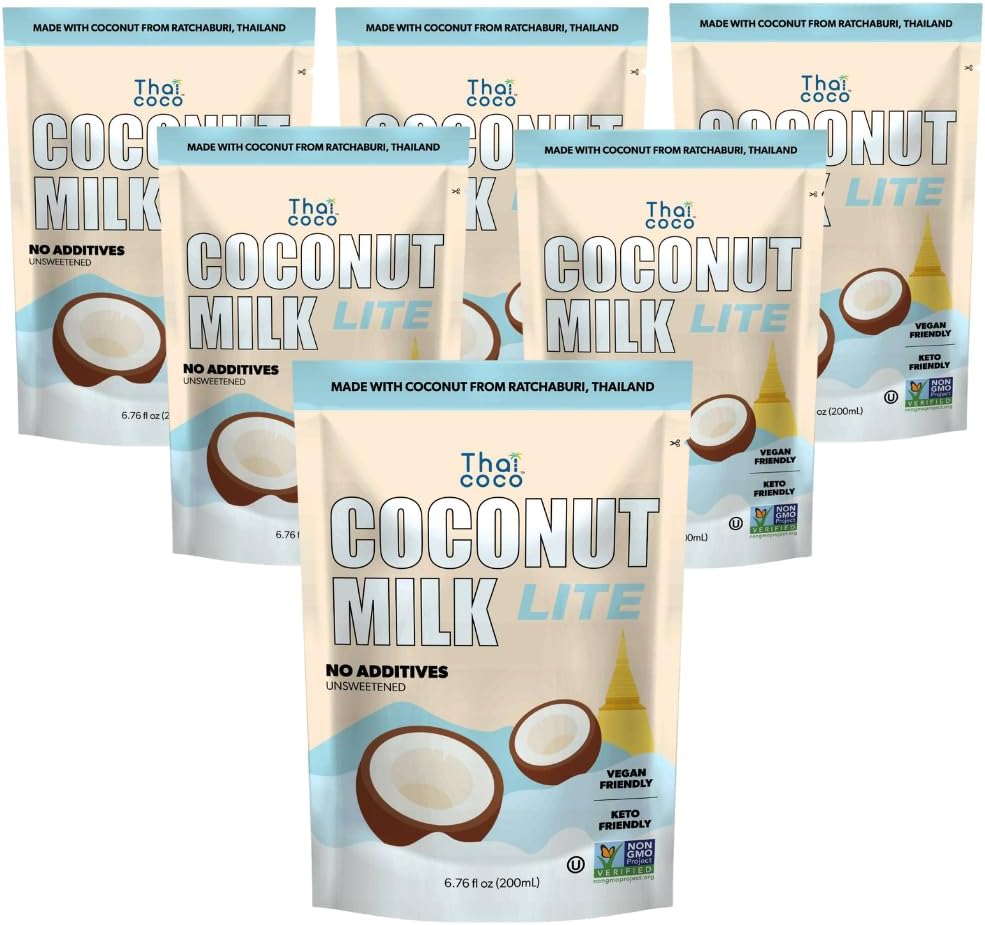 Thai Coco - Lite Coconut Milk Unsweetened - 6.76 fl. oz. 6 Pk
