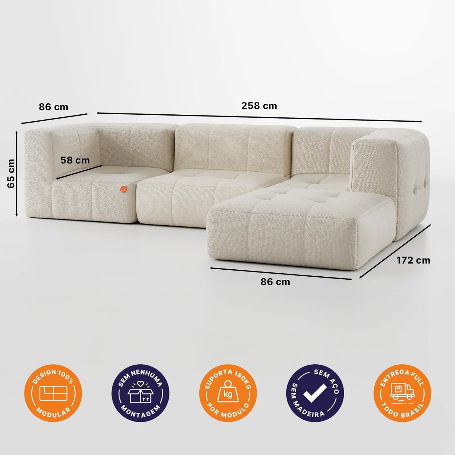 Sofá Na Caixa Modular 3 Lugares Com Chaise - Em Boucle (Linho, 1 2 618Xkncc42L. Ac Sl1500