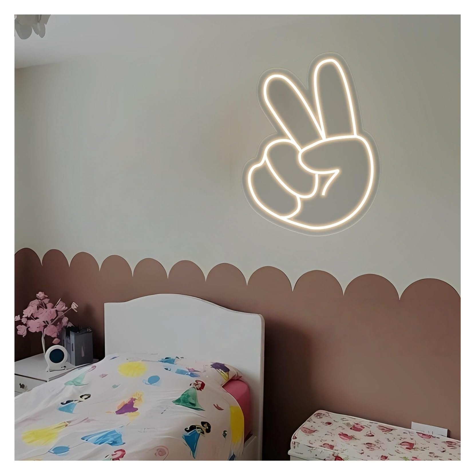RONGCH Hanging Art Signs Victory Gesture Neon Sign,Suitable for Cafe Candy Store Wall Decor with Dimmable 31cmx40cm(E)