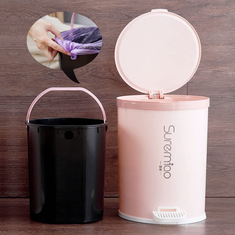 ONCARNIVAL Trash Can,Household Plastic Round Foot Pedal Waste Bin with Lid and Removable Inner Wastebasket (6L)