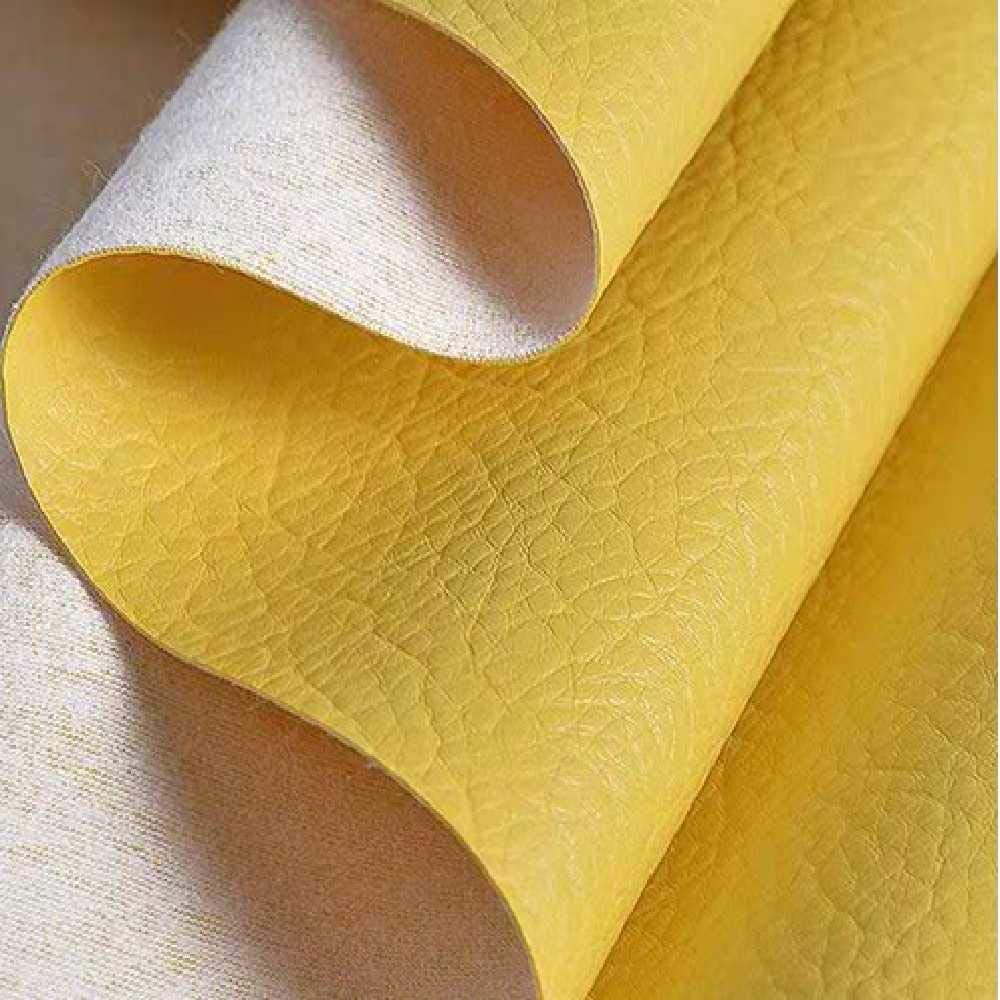 Podlinen Yellow Half Meter (50X137 Cm) Pvc Textured Faux Leather Grained Leatherette Upholstery Fabric (Yellow)