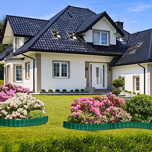 AKOFIC Lawn Edging 20 cm High, 9 m Green Flexible Lawn Edging Fence, Plastic Garden Grass Lawn Edge Border DIY Outdoors Grass Barrier for Patio Pathway Lawn Path & Prevents Root Propagation