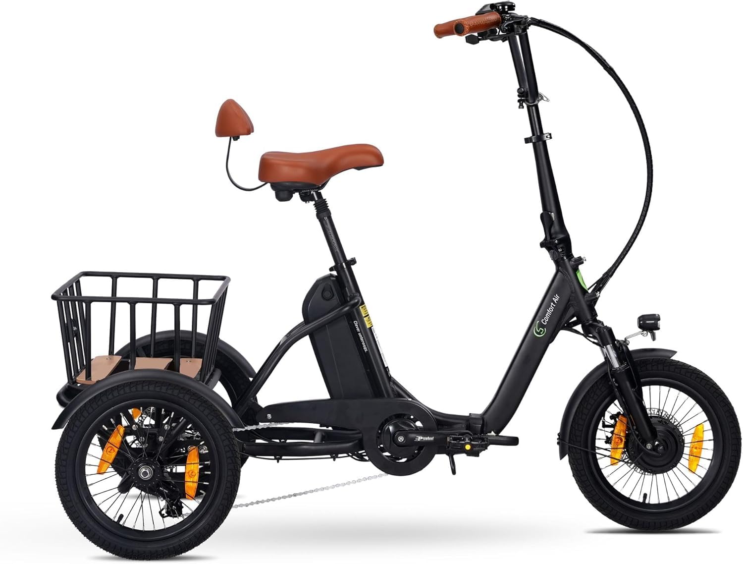 T6S Air Comfort Triciclo Elettrico per Anziani, 16" Bici Elettrica Pieghevole a 3 Ruote, assistenza alla spinta 6 km/h, luce posteriore con funzione freno integrata, per il tempo