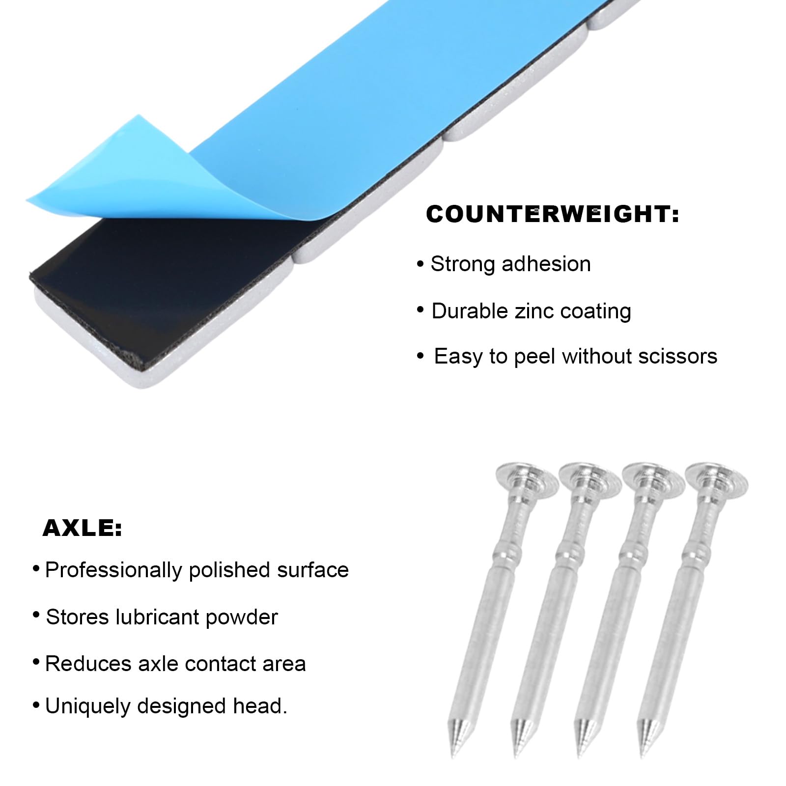 Axles and Weights Kit for Pinewood Derby Car, 4 Polished 2.54cm/1in Grooved Axles & 12 Racing Weights for Friction Reduction Zero Wobble & Center of Gravity Tuning (Gray) - 5