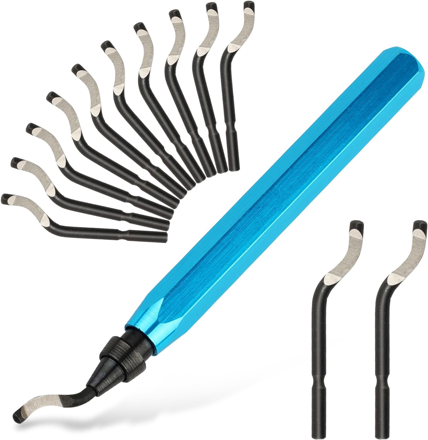 Deburring Tool with 12 High Speed Steel Blades, Deburring Tool 3D Printing, Deburring Tool for Metal, Resin, Copper, Plastic, PVC Pipes, 3D Printed Edges (1 Blue Handle)