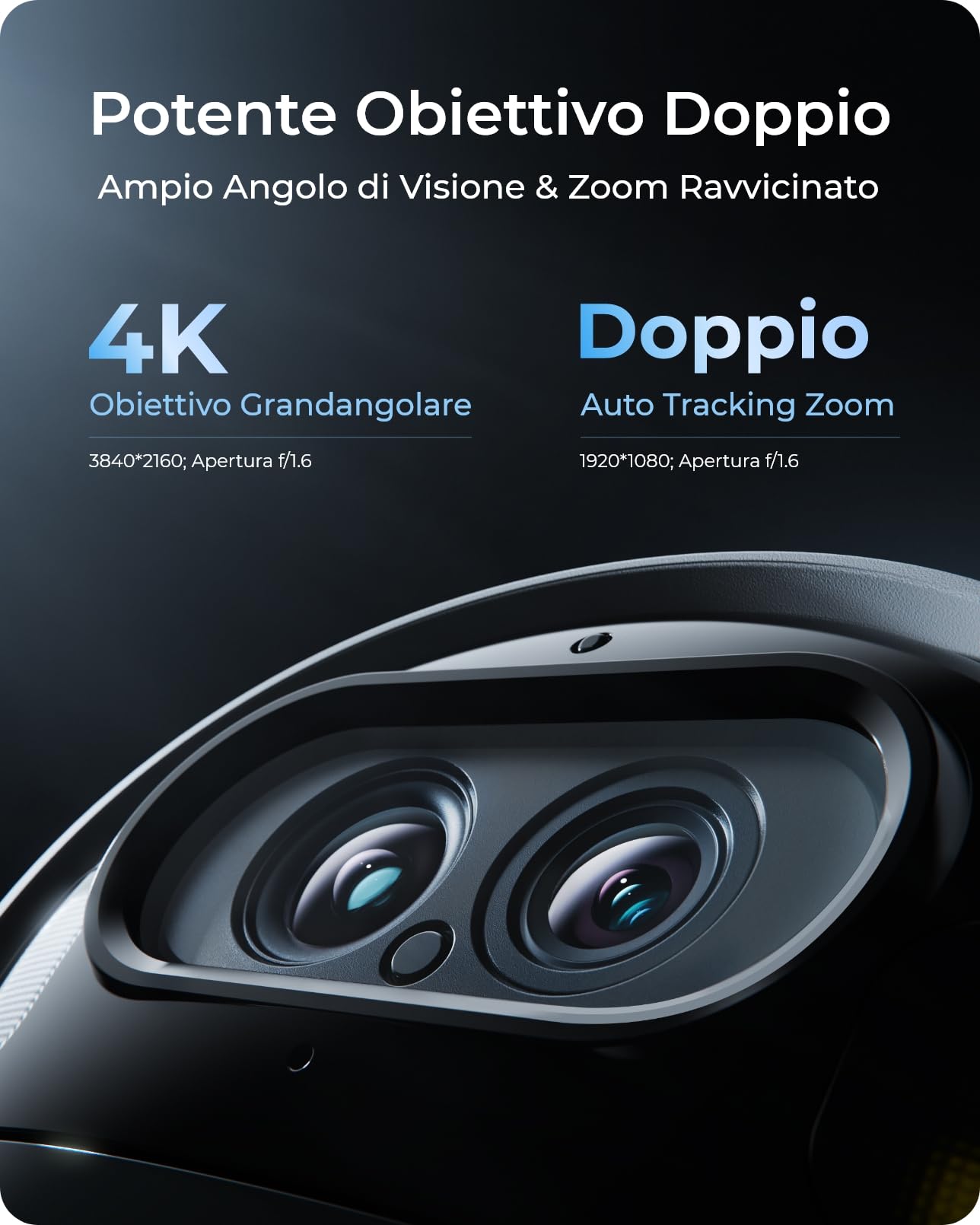 Reolink 4K Telecamera Wi-Fi Esterno Senza Fili a Batteria Argus Track | Auto-Tracking&Zoom+Pannello Solare, Doppia Lente, Videosorveglianza WiFi 2,4/5 GHz, Visione Notturna a Colori, Rilevamento AI