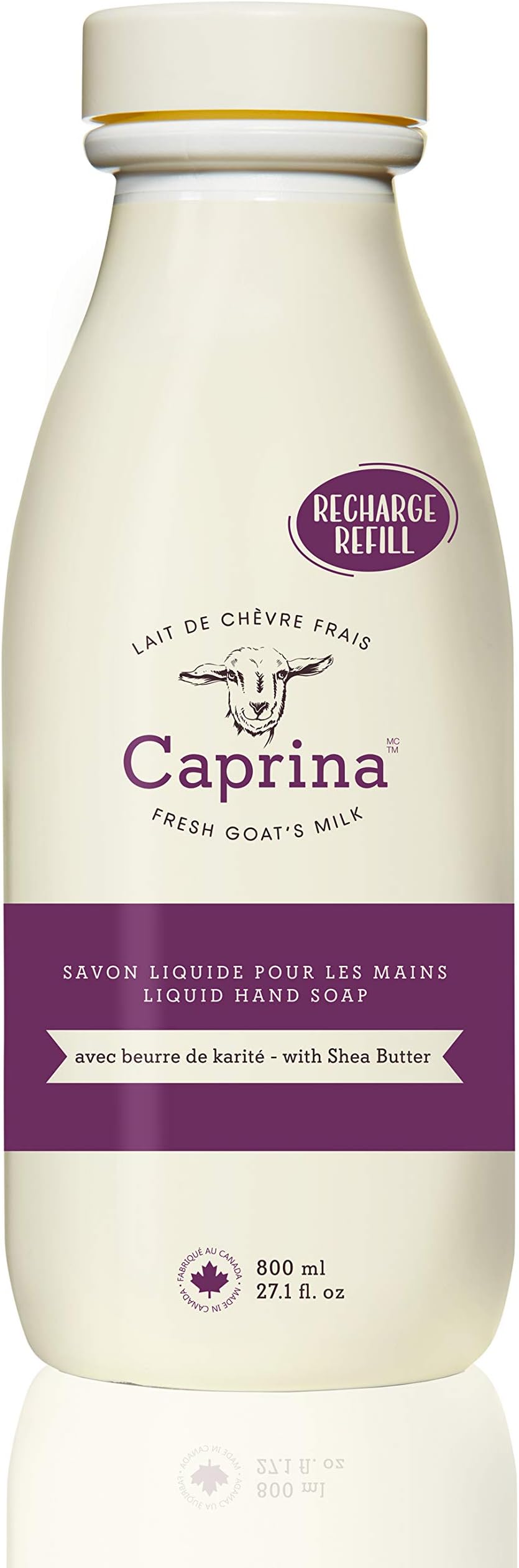 Caprina by Canus Liquid Hand Soap Refill With Fresh Canadian Goat Milk Soften and Soothe Skin Moisturizing Vitamin A B2 B3 and More, Shea Butter, 27.1 Fl Oz