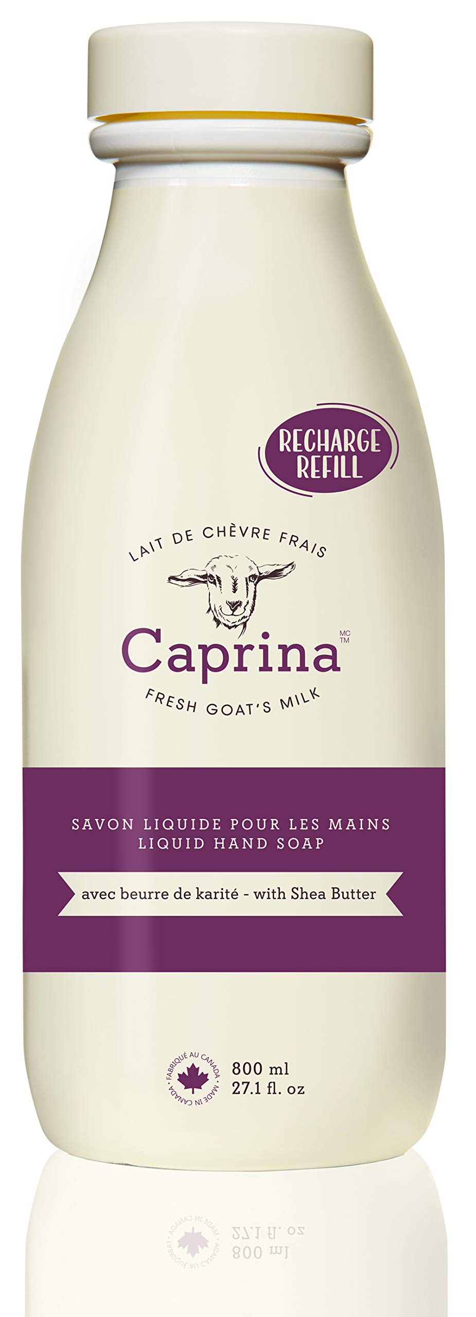 Caprina by Canus Liquid Hand Soap Refill With Fresh Canadian Goat Milk Soften and Soothe Skin Moisturizing Vitamin A B2 B3 and More, Shea Butter, 27.1 Fl Oz