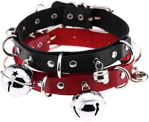 Miniatura 7 de Multicolor PU Simulated Leather Black-tone Silver-tone 4cm Large Bell Rivets Neckband Choker Necklace