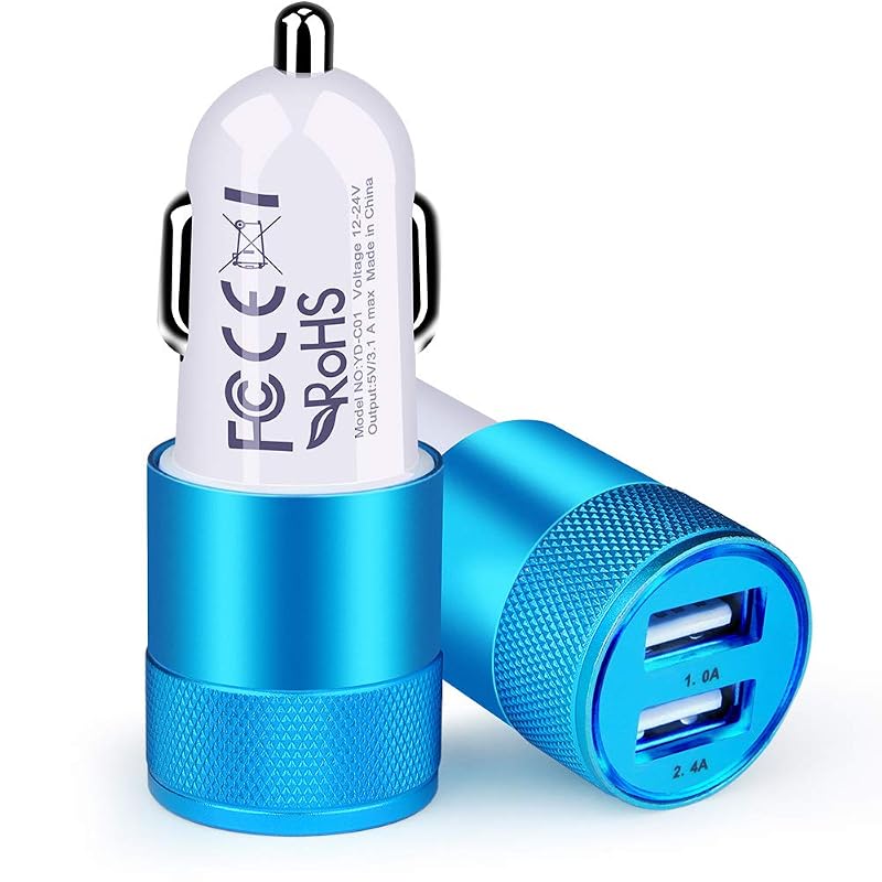 Carregador veicular AILKIN com 2 portas USB-A, saída de até 3,4 A, azul, kit com 2 unidades