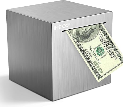 hizgo Piggy Bank for Adults Stainless Steel Savings Bank to Help Budget and Save Must Break to Access Money(4.72 inch)