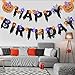 Halloween Happy Birthday Banner with Lights, Light Up Halloween Birthday Party Decorations for Women, Men, Girls & Boys, Black Glitter Pumpkin Bat Banner Home Party Fireplace Decorations