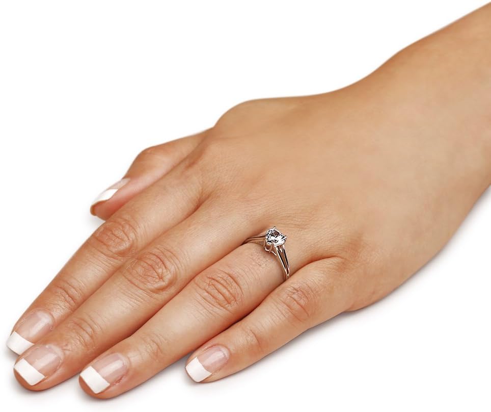 Solid 14k White Gold Heart Cut Thin Split Shank One Solitaire Engagement Ring CZ Cubic Zirconia 1.0ct.