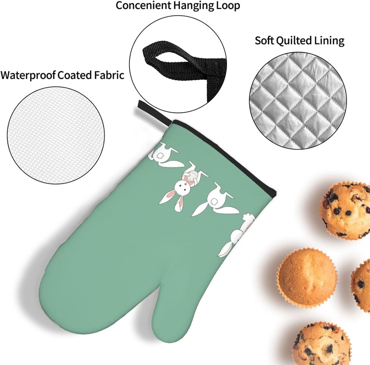 Easter Bunny Print Heat Resistant Microwave Gloves, Used for Baking, Cooking, and Fashion Kitchen Essentials