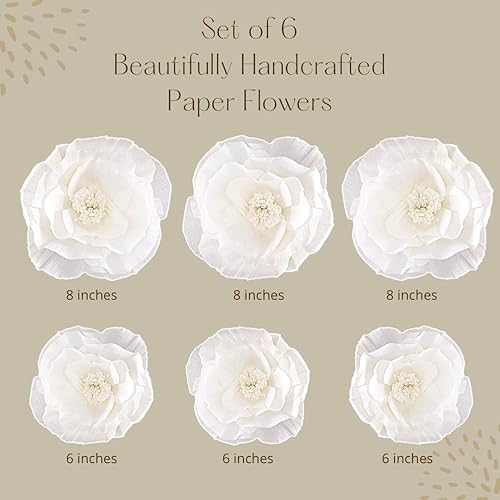 Miniatura 7 de INNOBOUTIQUE Decoraciones de flores de papel para papel de pared, decoraciones de pared de flores grandes (6 unidades)