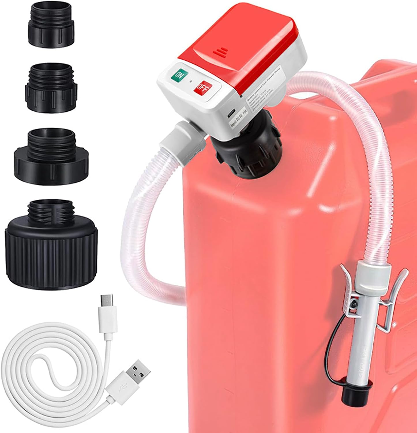 Electric Fuel Transfer Pump, Portable gas pump for gas can, Gasoline, Oil Transfer, Battery USB Powered Automatic Gas Can Pump with Adapters, Hose, Auto-Stop