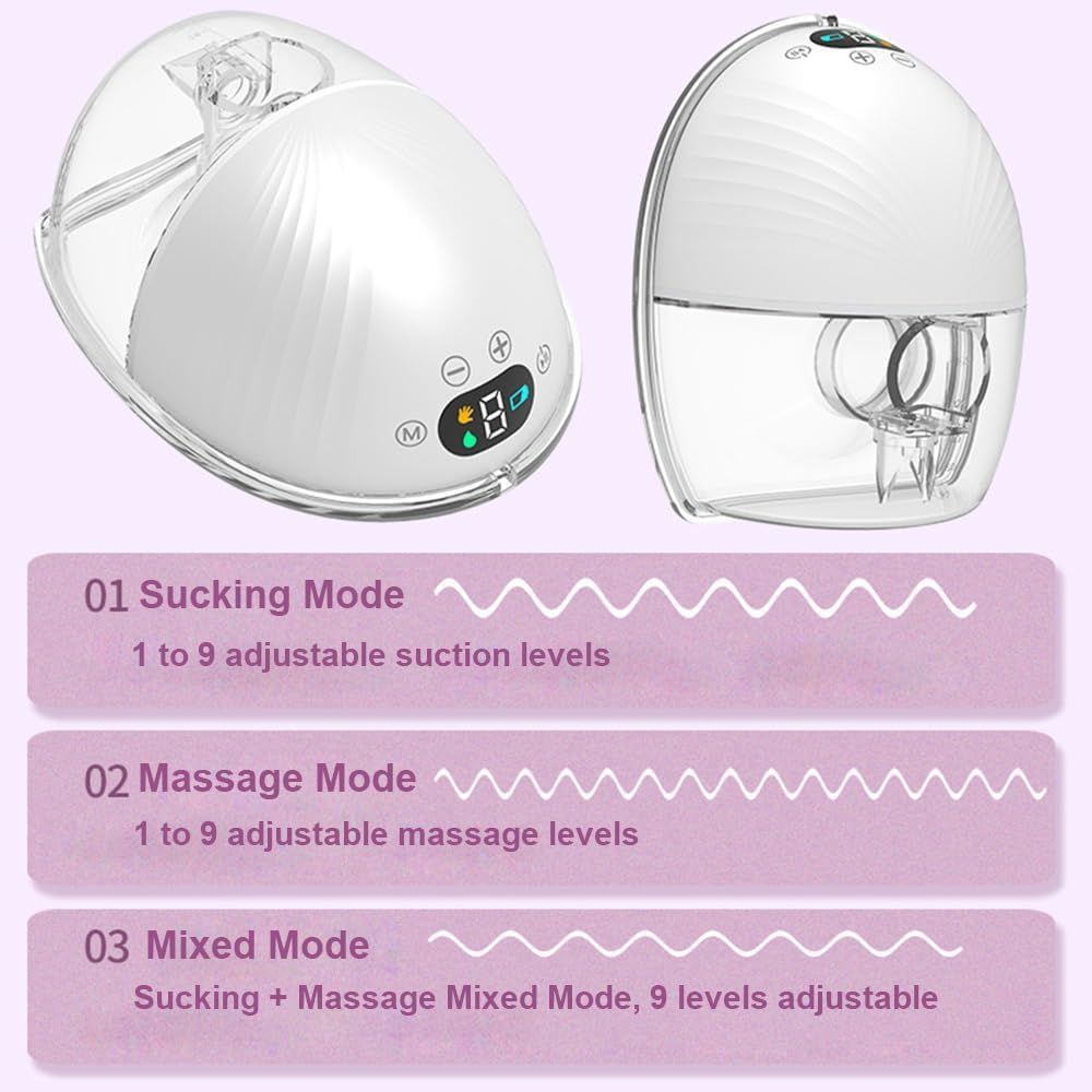 Tire-lait mains libres, tire-lait électrique portable unique, extracteur de lait sans fil, écran LCD, 3 modes et 9 niveaux, sans douleur, faible bruit, tire-lait pour bébé, blanc