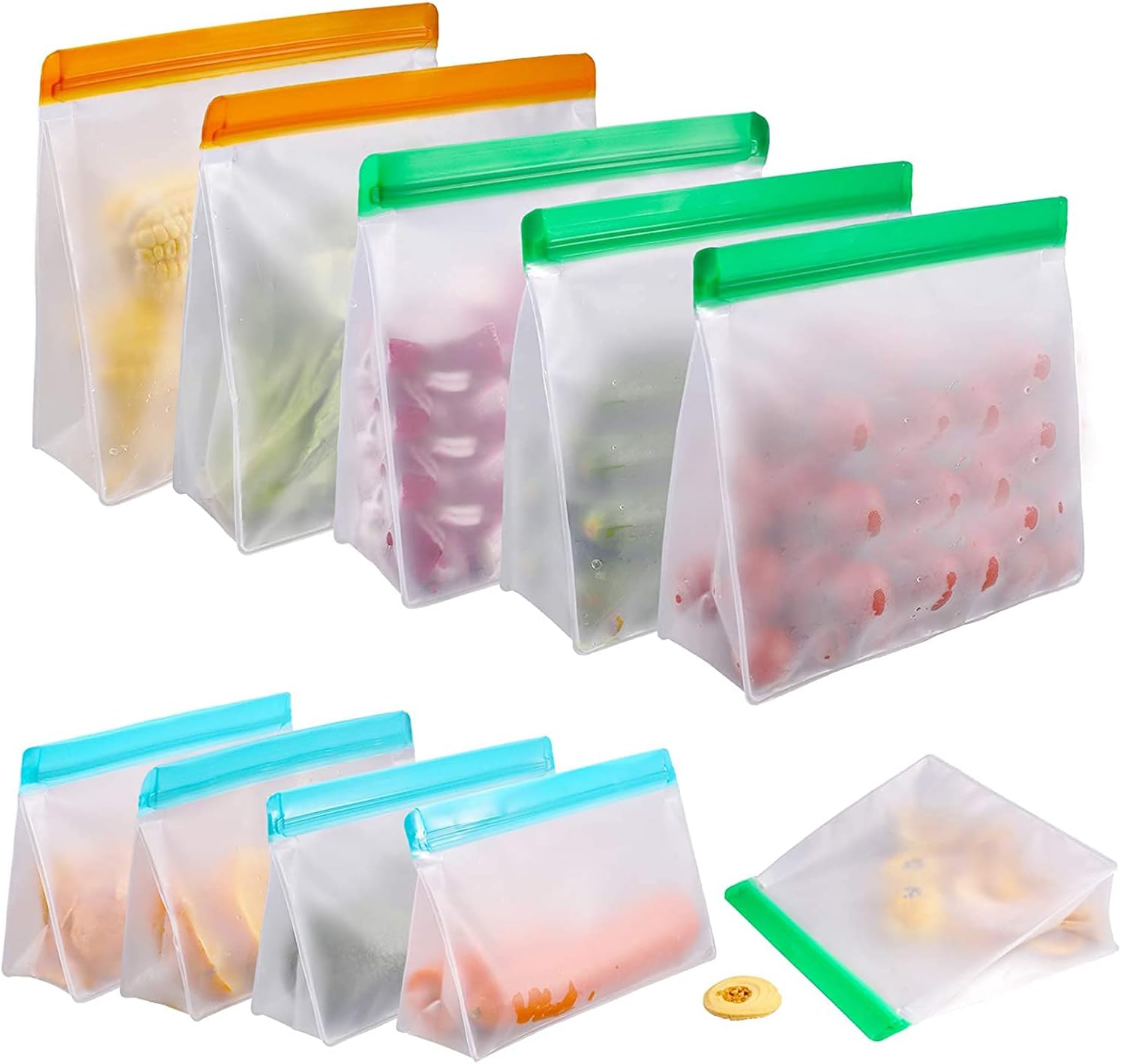 Reusable Sandwich Bags,CHIOINS 10 pcs of BPA Free Stand-up Reusable Food Storage Bags Ziplock Snack Lunch Bags Freezer Bags Food Bags for Lunch, Travel and Kitchen Organization
