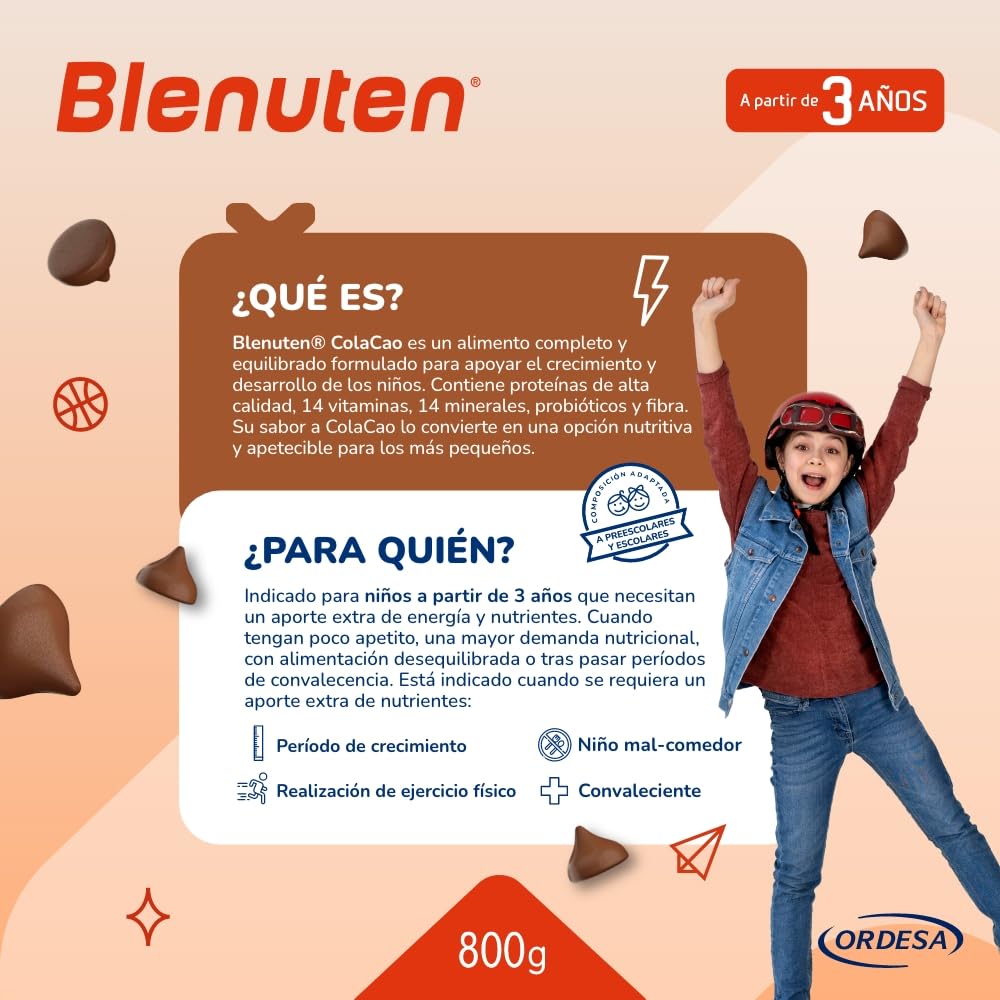 Blenuten Cola Cao | 800g | Suplemento Alimenticio Para Niños Mayores de 3 Años, con Vitaminas y Minerales