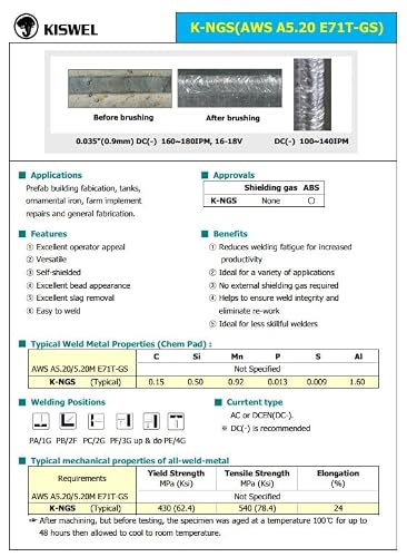(Processed in USA) E-71TGS K-NGS 0.030in. Dia 2lb Gasless-Flux Core Wire Welding wire (2 rolls)