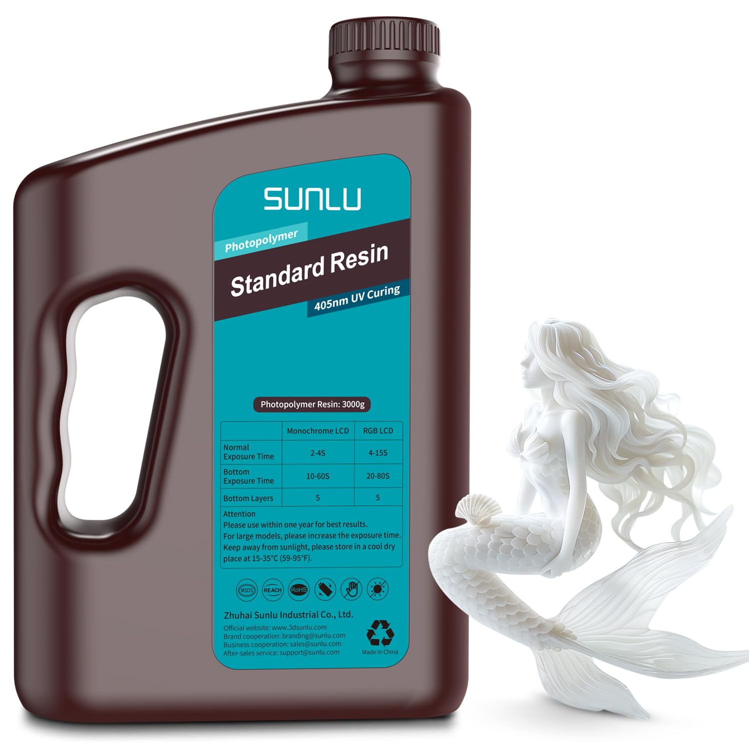 SUNLU Resina per stampante 3D, 3 kg, resina 3D standard a polimerizzazione rapida, per la maggior parte delle stampanti 3D in resina, polimerizzazione UV 395-405 nm, resina polimerica liquida per