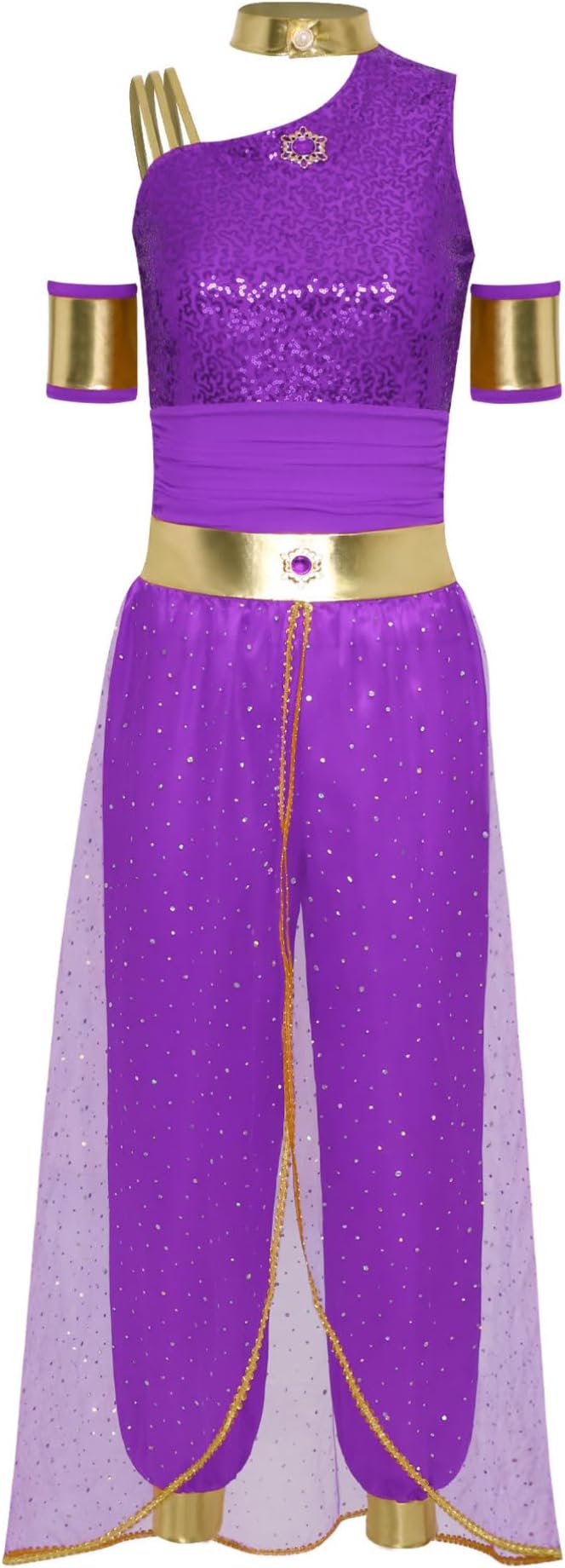 Women's Arabic Princess Sequin Costume, Cosplay, Jumpsuit, Belly Dance Wear, Halloween, Party, Aladdin Style, Costume, Stage Costume