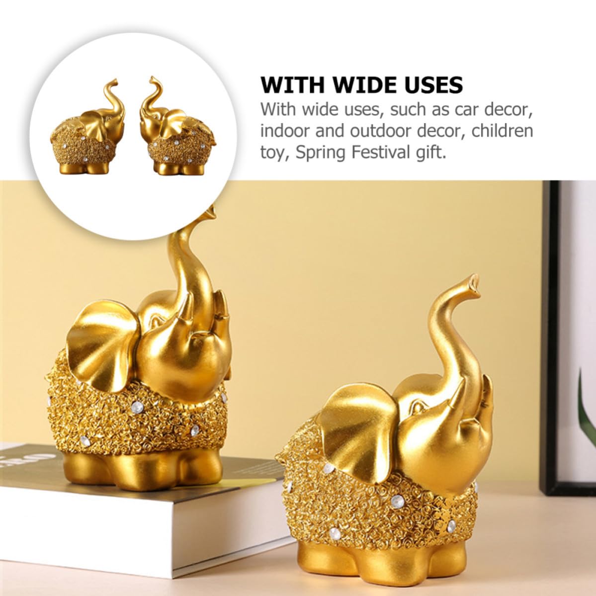 CLISPEED Ornamenti in Resina Elefante Oro 2 Pezzi Decorazione Casa Stabile e Lavorazione Fine per Arredamento Interno e Festa di Primavera