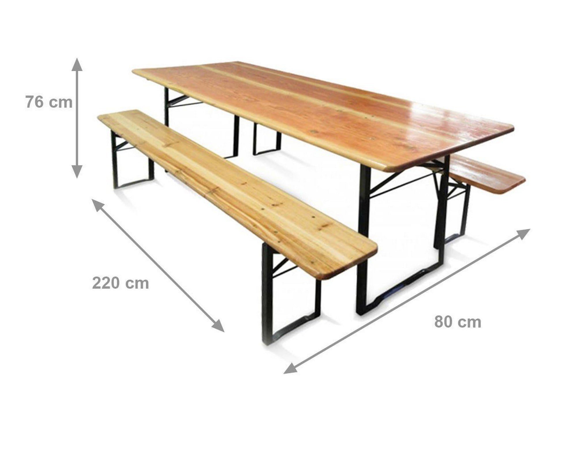 Dmora - Set Tavolo e panchine richiudibili da birreria, Colore Marrone, Misure Tavolo 220 x 76 x 80 cm, Misure Panca 220 x 46 x 24 cm