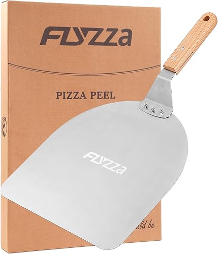 Pala cuadrada de pizza de 12 pulgadas, espátula de pizza de acero inoxidable con mango largo ergonómico de madera para hornear al horno de pizza,