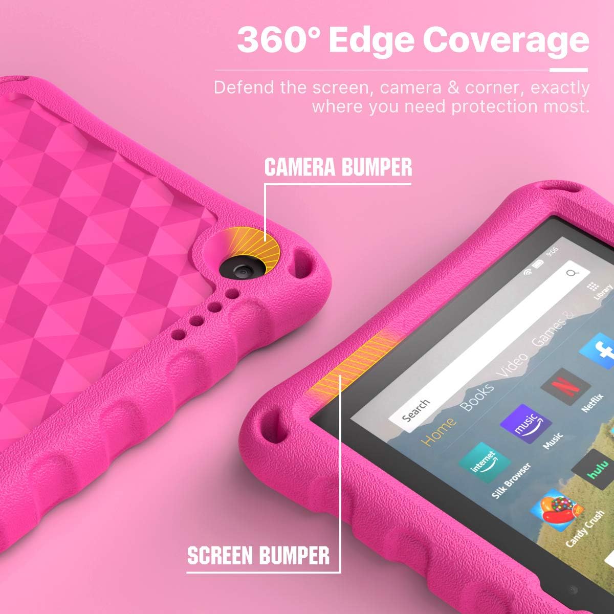 MoKo Case Fits Kindle Fire HD 8 & 8 Plus Tablet (10th Generation, 2020 Release), Kids Shock Proof Square Light Weight Protective Cover - Magenta